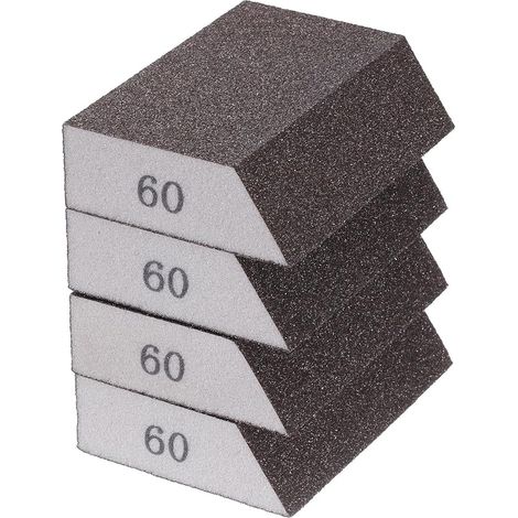 4 bloques de esponja de lijado de grano 120-180 con borde angular de 4"x2.8"x1", bloque de lijado de espuma reutilizable para pulir metal, madera y placoplâtre de cocina. (1/5)