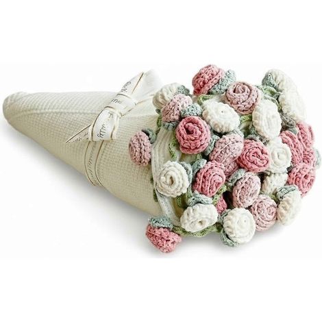 Gehäkelte Kuscheldecke mit Blumenstrauß, handgestrickt mit Rosen, ein romantisches und niedliches Geschenk zum Valentinstag (1/5)