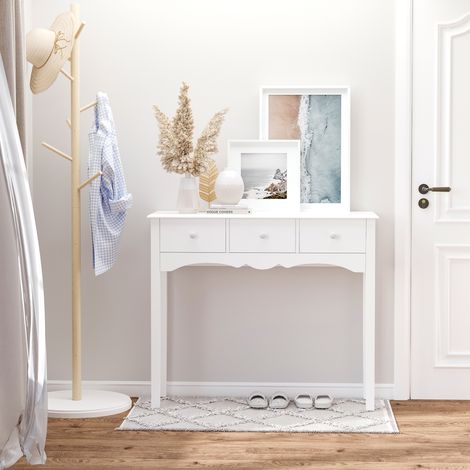 Blanc 100x32x85 cm - Table console en bois Meubles de couloir doté de 3 tiroirs pour le salon Charge du couloir 45 kg
