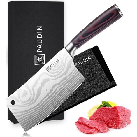 Hackmesser 17cm Edelstahl mit Holzgriff, asiatisches Kochmesser für Fleisch & Gemüse (1/5)