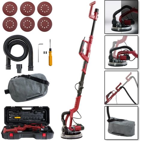 AREBOS Long-Neck Sander  Drywall Sander  Wall-Ceiling Sander  750 watt, Ø 225 mm  Telescopic Rod  Suction System  Swivel Head  with LED  Including 6 Sanding Discs and case (1/5)