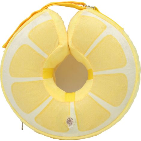 Collier gonflable pour chien, aspect fruit mignon, en PVC, cône de donut, récupération chirurgicale douce pour animaux de compagnie, Style citron M (1/5)