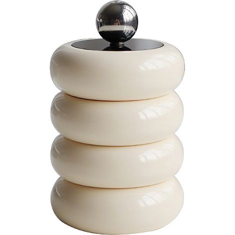 Porte-cotons tige style nordique distributeur de coton-tige de bureau antistatique boîte de rangement en forme de donut avec couvercle blanc laiteux 4 étages (1/5)
