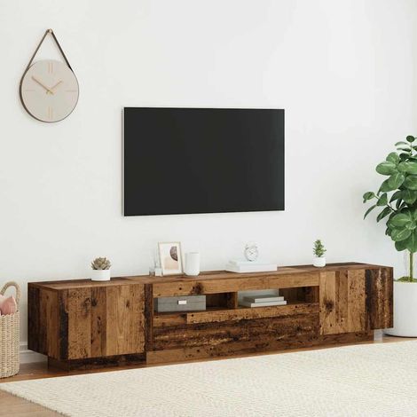 vidaXL Mueble TV luces LED madera ingeniería envejecida 200x35x40 cm (1/5)