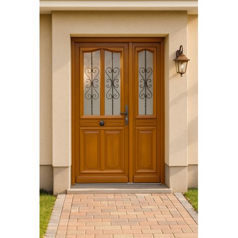 Porte D'entrée Bois Tiercée Carole H215xl140 Cm Côte Tableau P. Gauche Gd Menuiseries