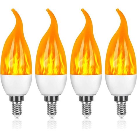 Lot de 4 ampoules LED flamme E14 3 W avec 1 mode d'éclairage, décoratives pour Halloween, Noël, la Saint-Valentin et les mariages. (1/4)