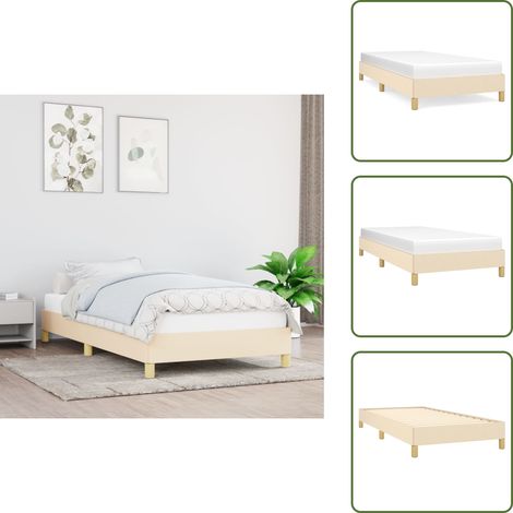 Bettgestell ohne Matratze Creme 100x200 cm Stoff - Bettrahmen - Doppelbett - Cremefarbenes Bett - Lattenrost - Holzrahmen (1/5)
