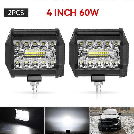 Barre lumineuse de travail LED 4" ou 7" (10 ou 18 cm) 144 W/120 W, faisceaux spot et large, pour voiture, tracteur, bateau, camion tout-terrain, SUV, quad, éclairage de réparation automobile (2 unités (1/5)