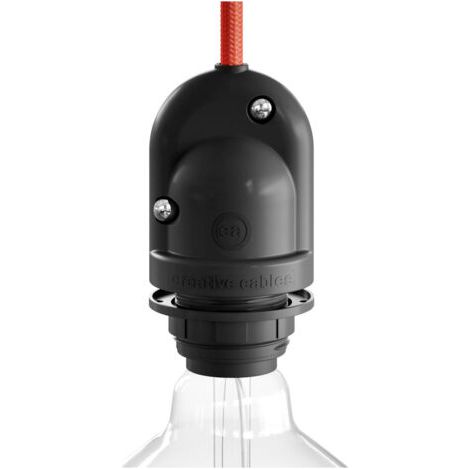 Casquillo E27 impermeable IP65 de termoplástico negro – Compatible con LED – Para uso en exteriores – Se vende por unidad