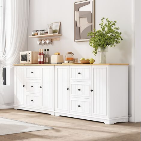 Sideboard 126 x 40 x 86 cm mit 3 Schubladen und Türen aus weißem MDF HAVRYA (1/5)