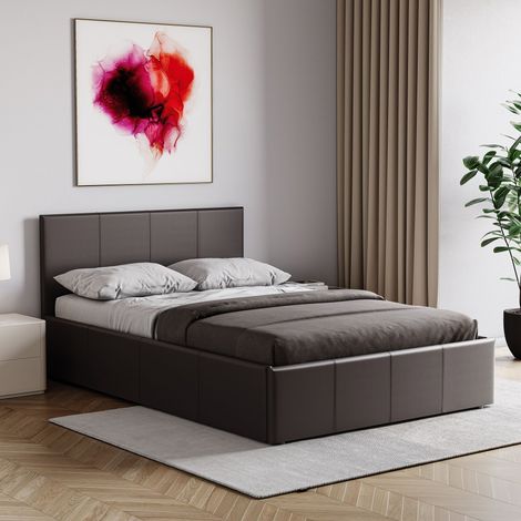Lisbon 4ft Small Double Faux Leather Ottoman Bed Frame, 120 x 190 cm, Brown