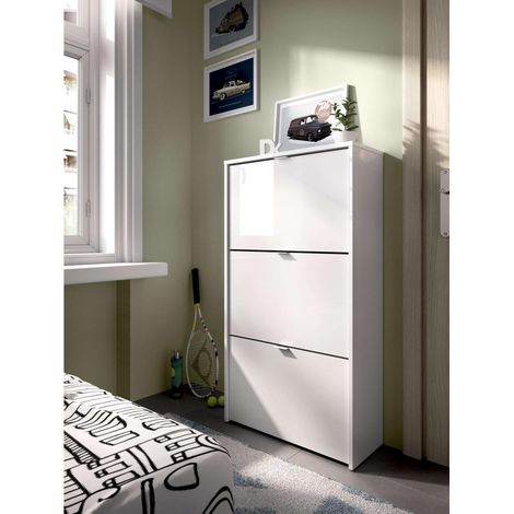 Zapatero 3 puertas Porcuna acabado blanco brillo, 61 cm(ancho) 113 cm(altura) 25 cm(fondo) (1/3)