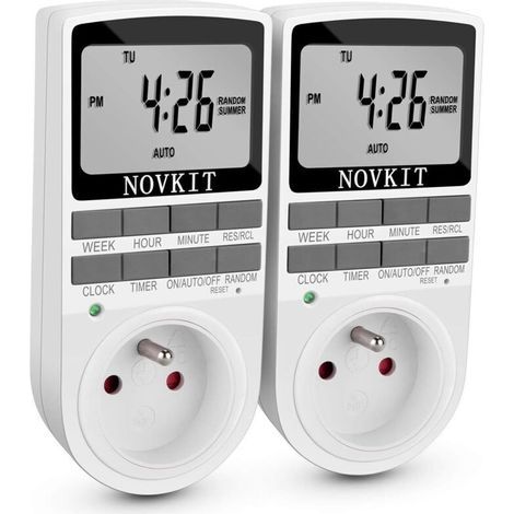 Programmateur Prise Électrique et Digitale, Minuterie Prise Numérique à 10 Programmes Journaliers Hebdomadaires avec Mode Anti-vol et Grand LCD écran, Économiser Électricité (Paquet de 2) (1/4)