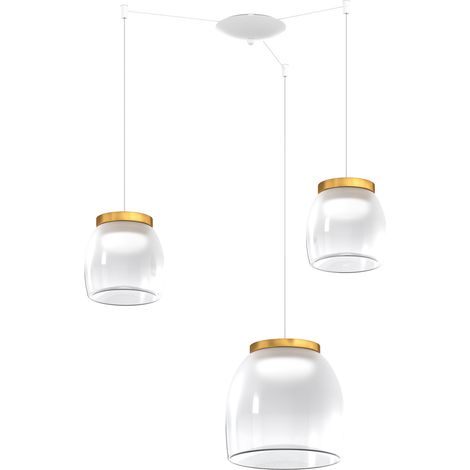 Lampadario Contemporaneo Drum Metallo Bianco Vetro Oro 3 Luci Led 16-16W Calda