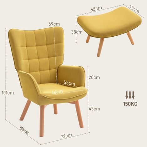 Fauteuil d'appoint avec repose-pieds, fauteuil inclinable aspect velours côtelé, fauteuil à pieds en bois, pour salon, orange (1/5)