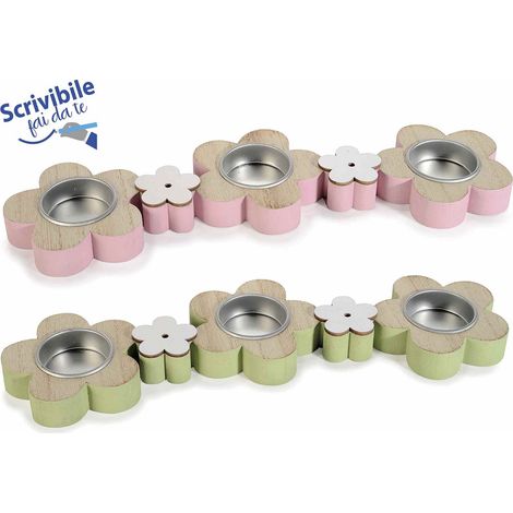 Centrotavola a fiore primaverile porta tealight in legno a fiore 3 scomparti, set da 4 pezzi, cm 31 x 8,5 x 2 H