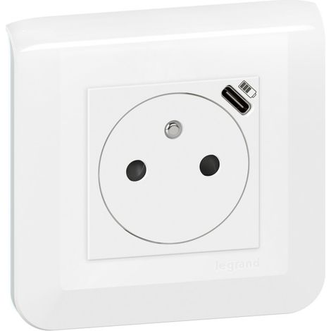 Toma con toma de tierra y USB C, LEGRAND Mosaic, blanco LEGRAND