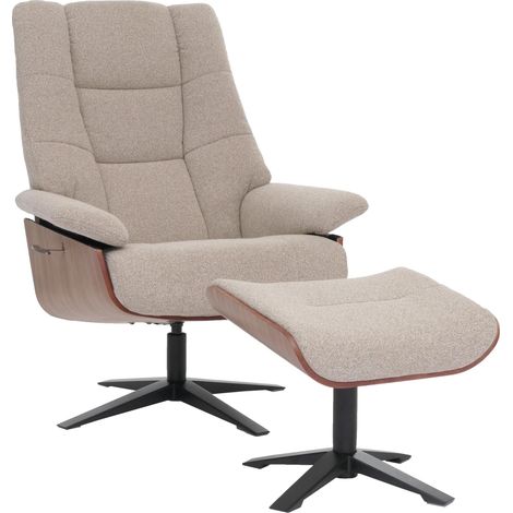 Poltrona relax MCA con poggiapiedi HHG-242, sedia reclinabile, tessuto bouclé legno, marrone