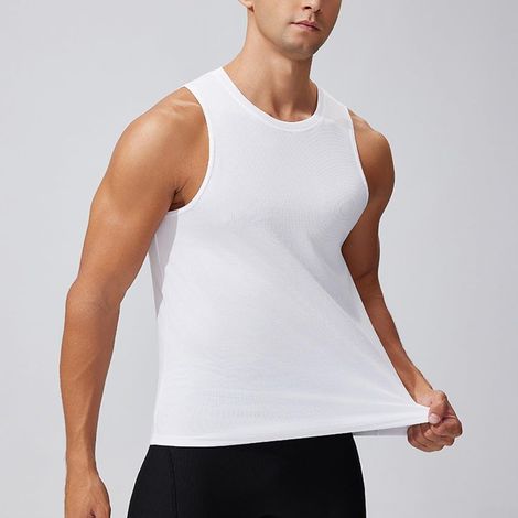 Men's quick-drying, breathable, sleeveless running tank top for bodybuilding, fitness, training, summer sports, grey (XXL, white) (1/5)