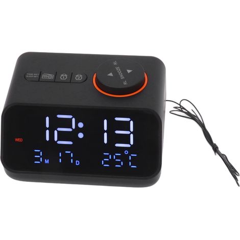 Radio-réveil numérique LED avec radio FM, affichage de la température et de l'humidité, idéal pour la maison, la chambre ou le bureau (noir). (1/5)