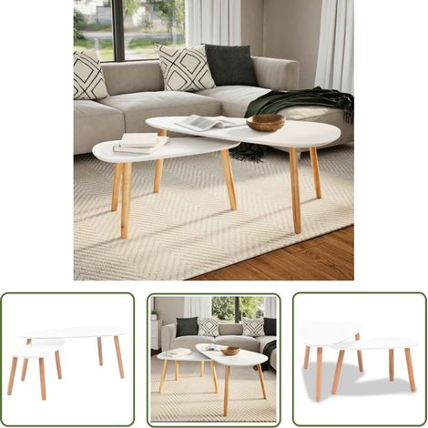 The Living Store Ensemble de tables basses 2 pcs Bois de pin massif Blanc - Table Basse - Meuble Salon - Style Scandinave - Table D'appoint - Set De Tables (1/5)