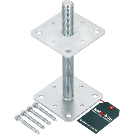 Kotarbau – Support de poteau réglable 110 mm x 110 mm – Filetage M24 – Acier galvanisé – Longueur 250 mm – Fixation béton et asphalte