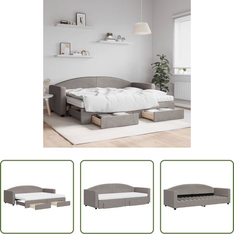 vidaXL Sofa mit Bettfunktion - Tagesbett Ausziehbar mit Schubladen Taupe 80x200 cm Stoff (1/5)