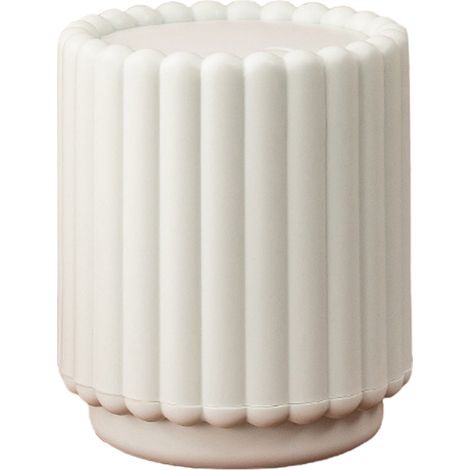 Bonita mini papelera de escritorio con tapa, forma cilíndrica que ahorra espacio, dimensiones: 5,91 pulgadas x 4,92 pulgadas, color blanco. (1/5)