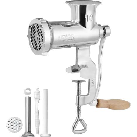 Picadora de carne, acero inoxidable 304, entrada de alimentación de 8,4 cm, salida de alimentación de 7,9 cm, longitud del mango de 17,5 cm, peso del producto: 2,7 kg. (1/5)