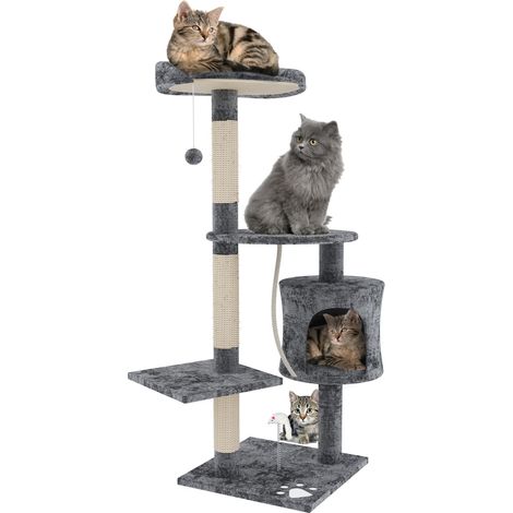 Tiragraffi Albero Palo Gioco Per Gatti Con Corda In Sisal Naturale Tira Graffi Angolare Multifunzione Giocattolo Stimolante Cuccia Per Gatto Adulto Cucciolo Domestico 112 Cm Grigio (1/5)