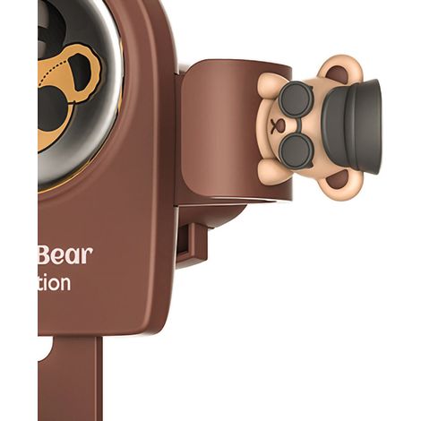 Support de téléphone de voiture avec motif dessin animé mignon, conception stable et aérée pour une dissipation optimale de la chaleur, et coussinet en silicone souple marron. (1/4)