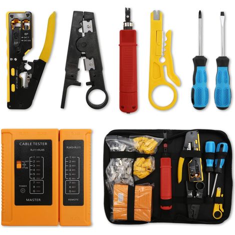 Network Tool Kit, RJ45 Crimping Pliers with Network Tester, Wire Cutter, Punch Tool, Screwdriver and Zipper Pocket for CAT5, CAT5e, CAT6, CAT6A and CAT7 Cables (1/5)