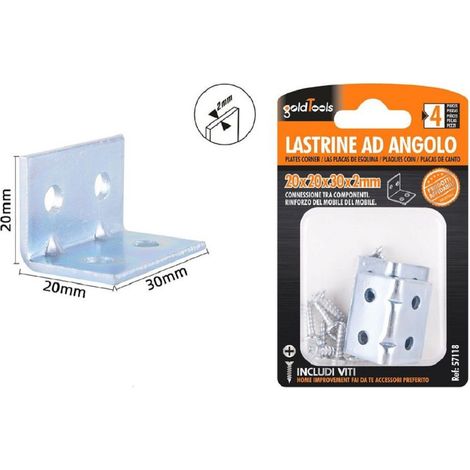 Kaela - Set 4 Pz Lastrine Lastrina Ad Angolo Angolare 20x20x30x2mm Con Viti Mobili 57118 - (1/2)