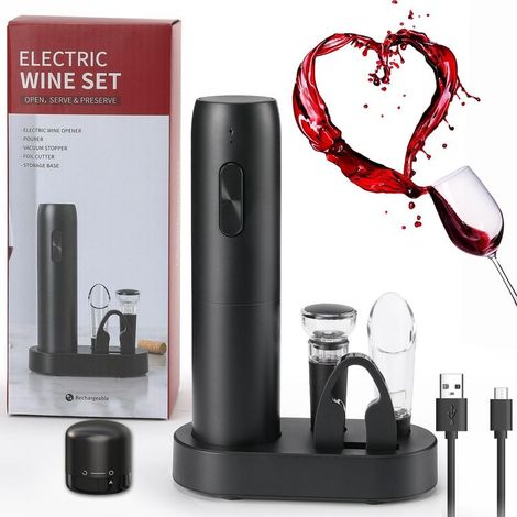 Coffret cadeau tire-bouchon électrique rechargeable, ouvre-bouteille électrique avec station de charge et bouchon à vide en silicone-AquaForge