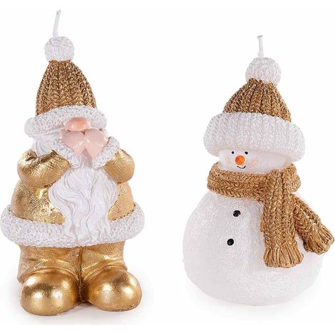 Candele di Natale a forma di Babbo Natale e pupazzo di neve con abiti dorati, set da 4 pezzi, Babbo: cm 6,5 x 7 x 12 H