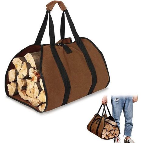 Sac à Bois - 46 x 98 cm - Toile Imperméable - Poignées Antidérapantes - Pour Cheminée - 1 Pièce (1/5)