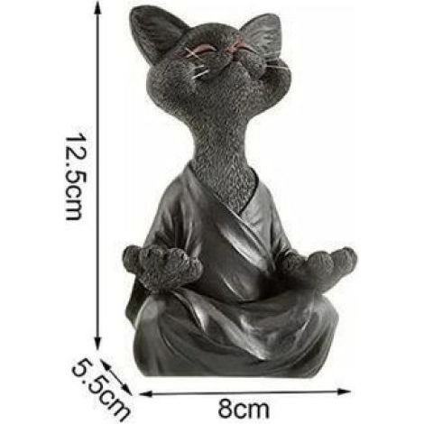 Statue-statuette decorative-12.5cm Statue de Chat en Méditation, Figurine de Chat Noir