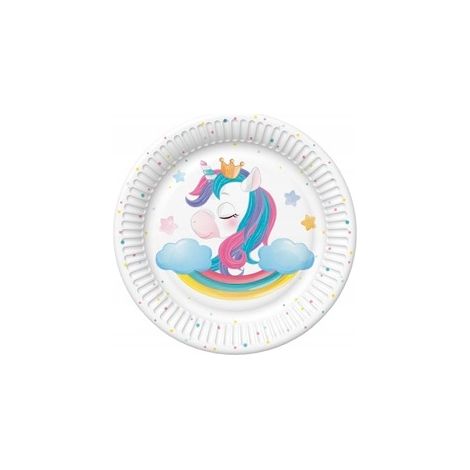 Piatti di carta magici con unicorno, 18 cm, 8 pezzi.
