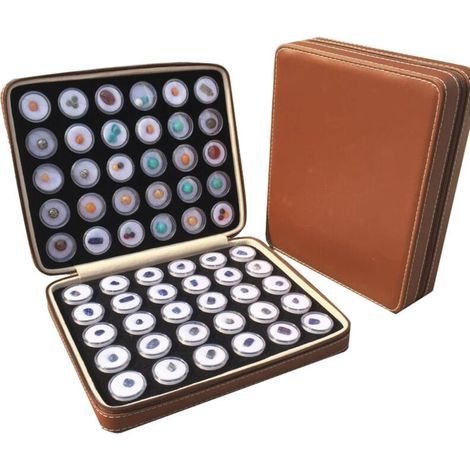 Marron, boîte de présentation de 60 diamants en pierre, boîte de rangement de collection en cuir (1/3)
