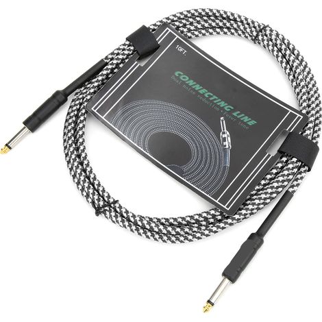 Câble guitare blindé tressé, fiche nickelée, cordon audio pour instrument électronique, fil blanc, connecteur robuste, transmission claire, accessoire musicien. (1/5)