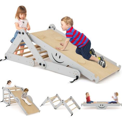 Ensemble d'escalade 5 en 1 pliable 60 x 59 x 60 cm rampe réglable pour enfants en bois gris