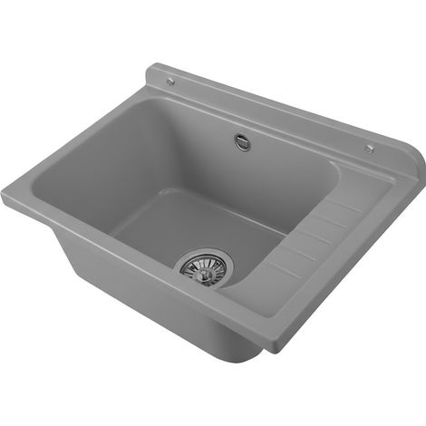 Pilozzo da muro 58x38 cm grigio in PVC con piletta in acciaio inclusa (1/4)
