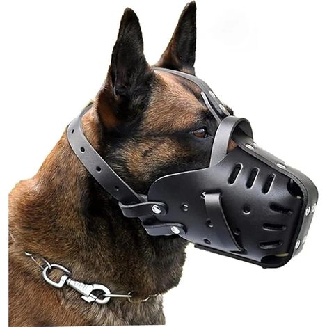 Bozal de cuero para perros, tipo cesta, adecuado para pastores alemanes y rottweilers, para evitar mordeduras. (1/5)