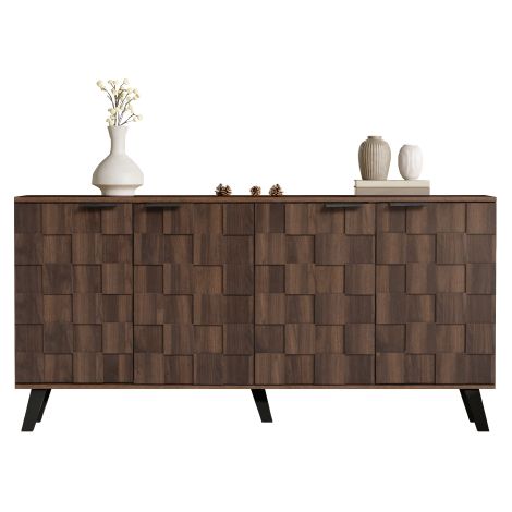 Credenza moderna a 4 ante in legno scuro venato, 160,5 x 35,5 x 78 cm – Design pratico per soggiorno, camera da letto e sala da pranzo. (1/5)