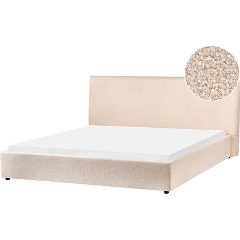 Letto matrimoniale in tessuto bouclé beige 180 x 200 cm Lavaur