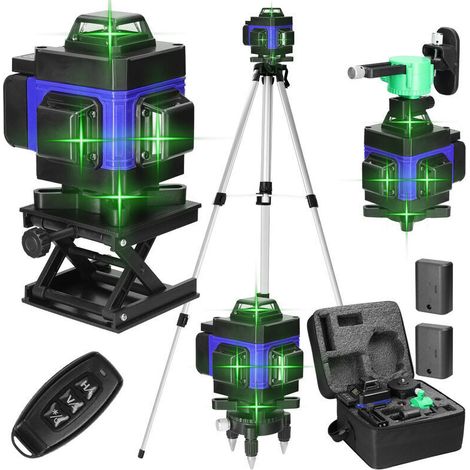 4D 16-Linien Multifunktions-Laser-Nivelliergerät mit 3° Neigung, Selbstnivellierung, USB-Aufladung mit Lithium-Akku und 1,5 m höhenverstellbarem, ausziehbarem Stativ (Blau, EU-Stecker)