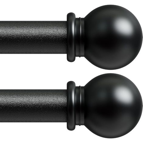 2 Pièce Tringle Rideau, 80-157 cm Tringle à Rideau Extensible avec Embouts à Boule avec Supports, 16mm de Diamètre Fenêtre Décorative tringle rideaux (Noir) (1/5)