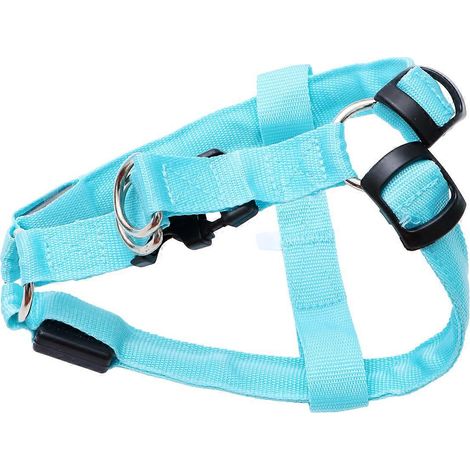 Correa para mascotas con luz LED en el pecho para mayor visibilidad, 2 unidades, color azul, arnés duradero. (1/5)