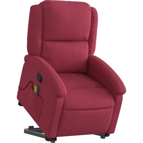 vidaXL Poltrona Alzapersona Massaggio Reclinabile Rosso Vino Velluto