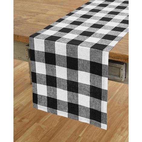 Nappe à carreaux en polyester 33 x 180 cm rouge, noir et blanc, décoration de Noël, 1 pièce (1/4)